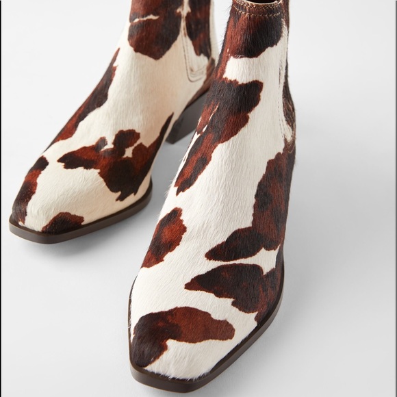 Zara Shoes Zara Leather Heeled Cowboy Boots Animal Cow Print Poshmark